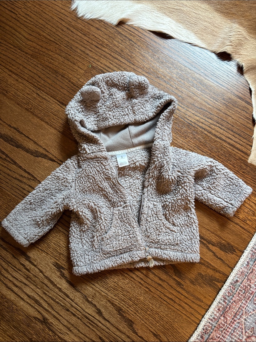 3 months Cozy Teddy Sherpa Baby Zip Hoodie - Light Taupe